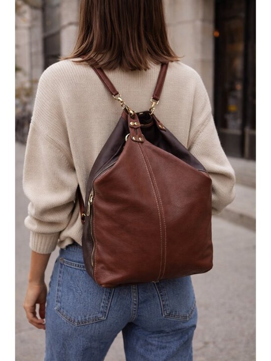 Isanti Handbags - Isanti Italy Leather Backpack Brown Black Large Slouchy Minimalist Made In Italy